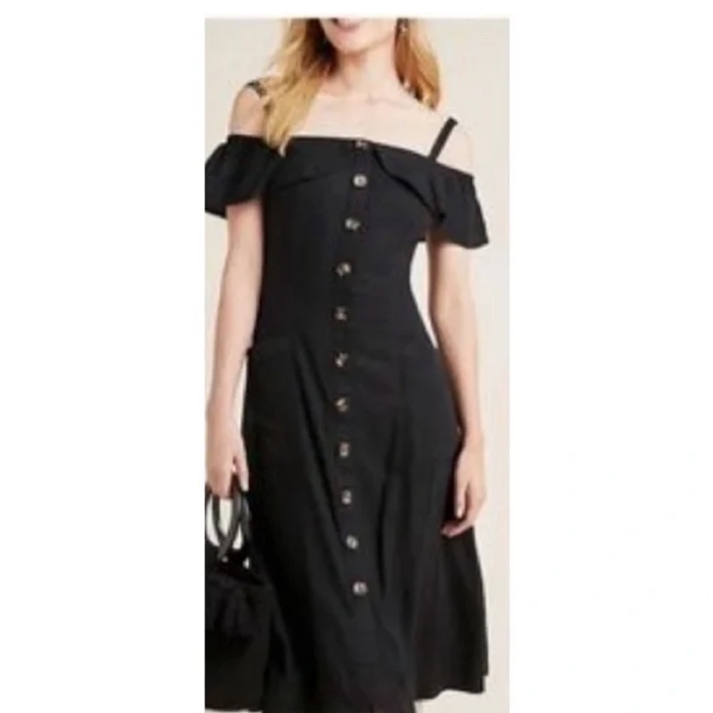 Anthropologie Oahu Black Off-Shoulder Linen Dress - Size 2